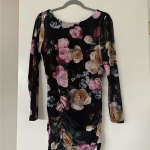 Source Unknown Black Floral Long Sleeve Dress